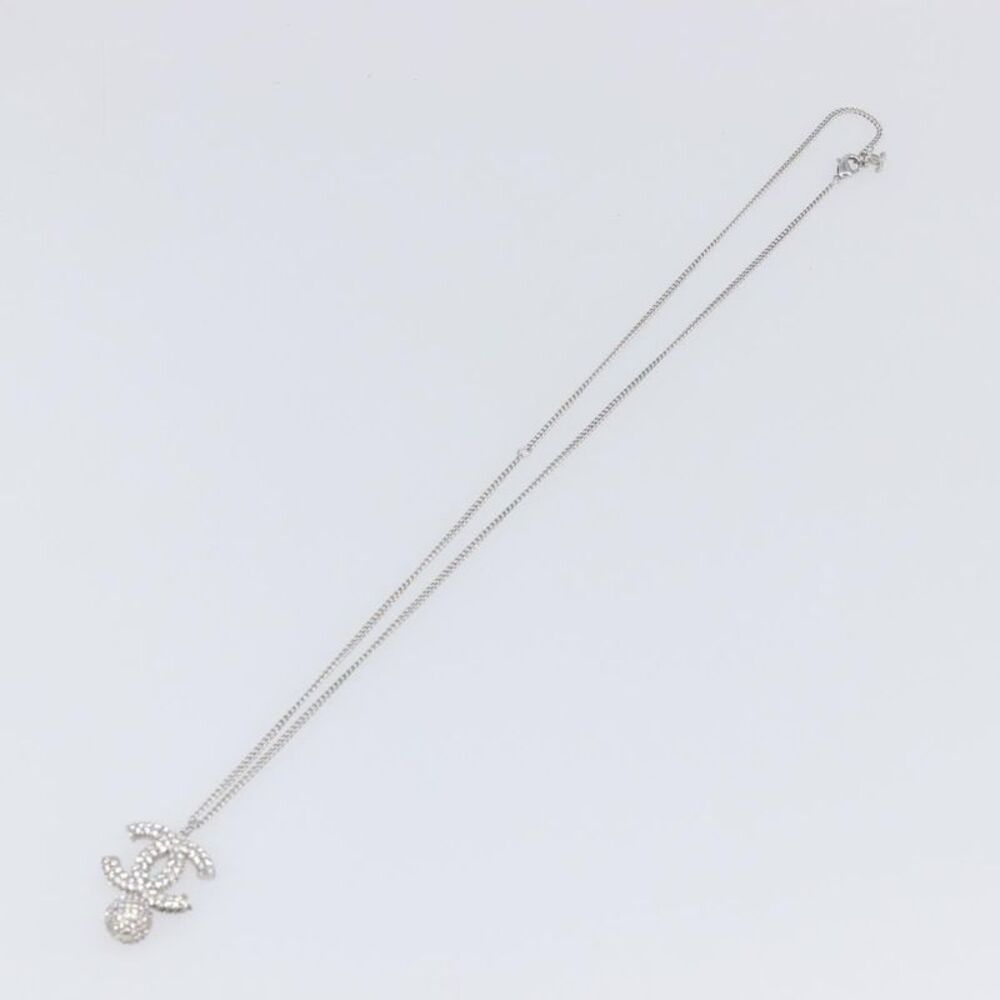 Chanel Cc Ball Drop Pendant Metal With Crystals Silver Metal Necklace Jewelry